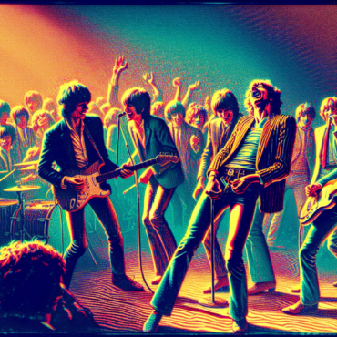 1972; using the andy warhol signature style of boarders on the left and right side of the picture, use a retro synth wave colour scheme, create an image of The Rolling Stones \