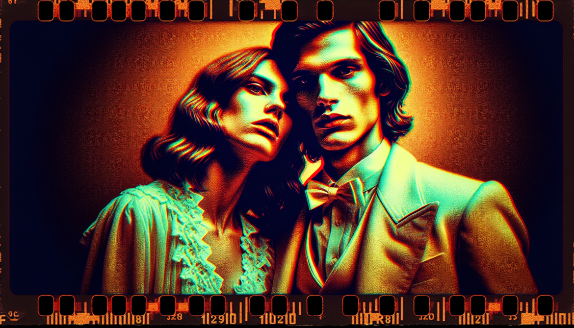 1974; using the andy warhol signature style of boarders on the left and right side of the picture, use a retro synth wave colour scheme, create an image featuring movie posters and image inspiration from The Exorcist and Papillon