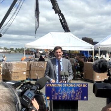 B.C. Premier David Eby appears at Point Hope Shipyard in Victoria, announcing he will lead a trade mission to Asia in June 2025.
